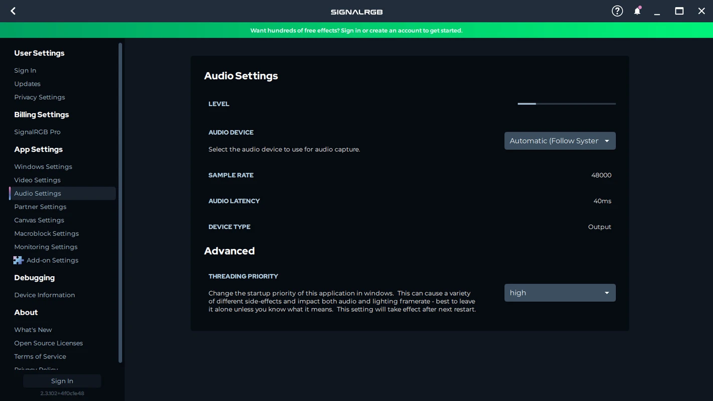 Signal RGB lighting macros and profile automation settings