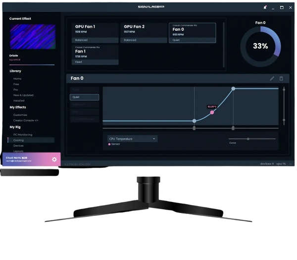 Signal RGB thermal control view with fan curves and RPM monitoring